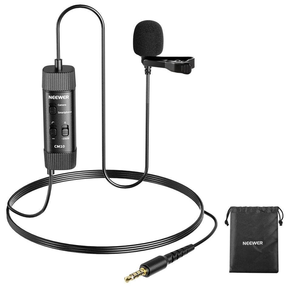NEEWER CM10 Plug & Play 3.5mm TRRS Lavalier Microphone for Camera/Smartphone